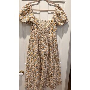 DRA Los Angeles Floral‎ Puff-Sleeve Midi Dress Size M